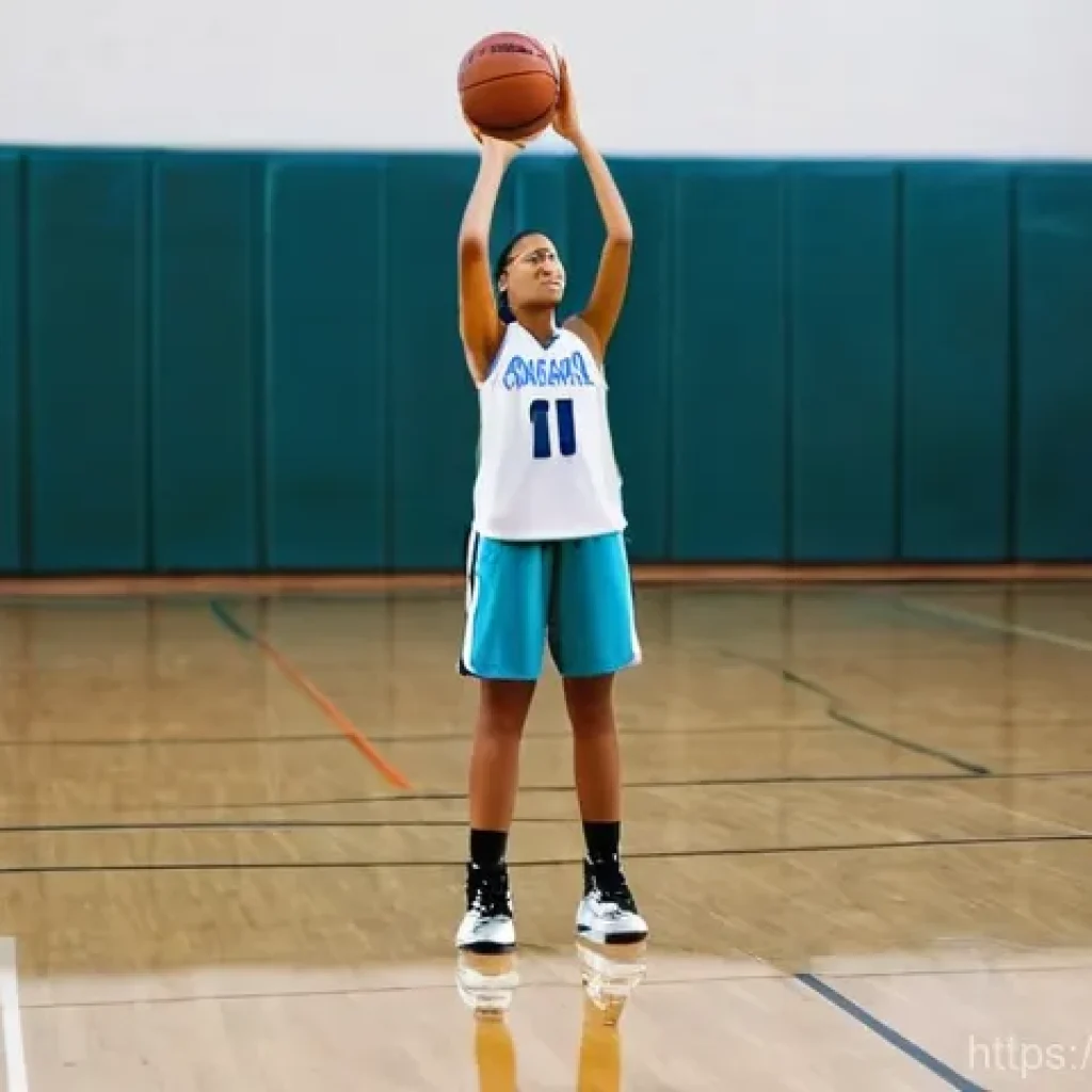 농구 슈팅 기법 분석 - **Prompt:** A professional adult female basketball player is captured in a perfectly balanced shooti...