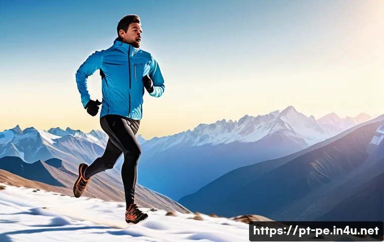 고지대 훈련의 생리학적 효과 - A detailed illustration of a male athlete training at high altitude in the Andes Mountains, wearing ...