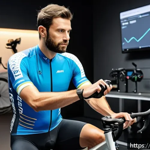 자전거 피팅 이론과 적용 - A detailed scene of a professional bike fitting session in a modern cycling studio, showing a male c...